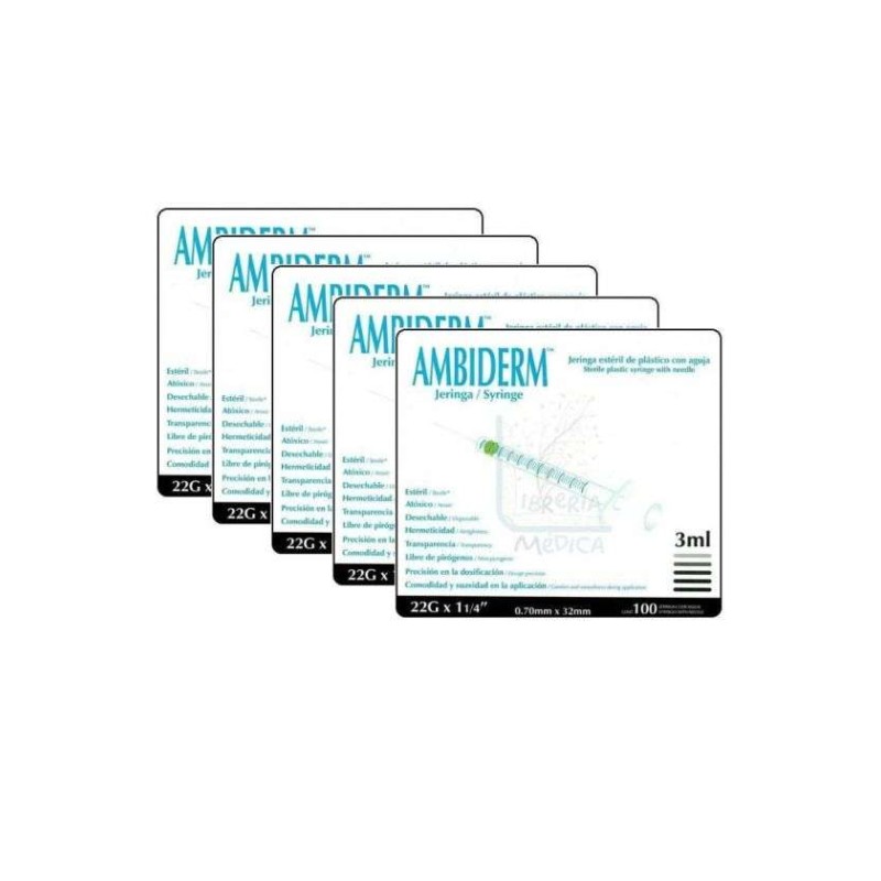 5 Cajas - Jeringa 3ml con Aguja 22G X 32mm Negra - 100 Pzas C/u